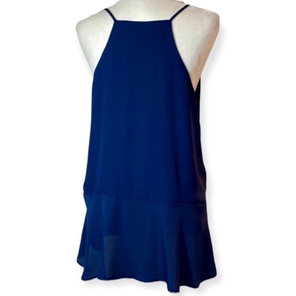 Alya Deep Blue Wrap Style Spaghetti Strap V-neck Ruffled Cami Top Size Medium - Picture 3 of 8